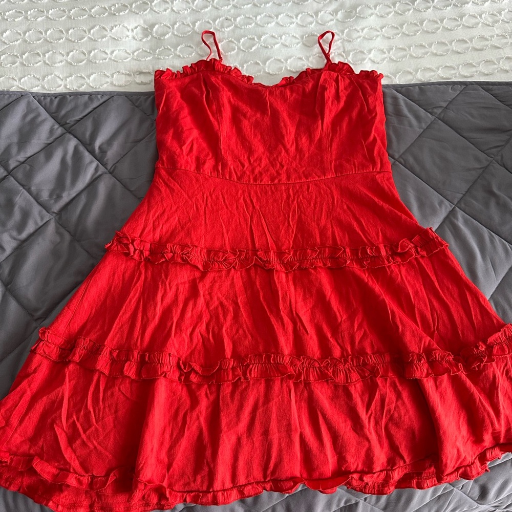 Francesca's Collections Red Ruffled Smocked Mini Dress
